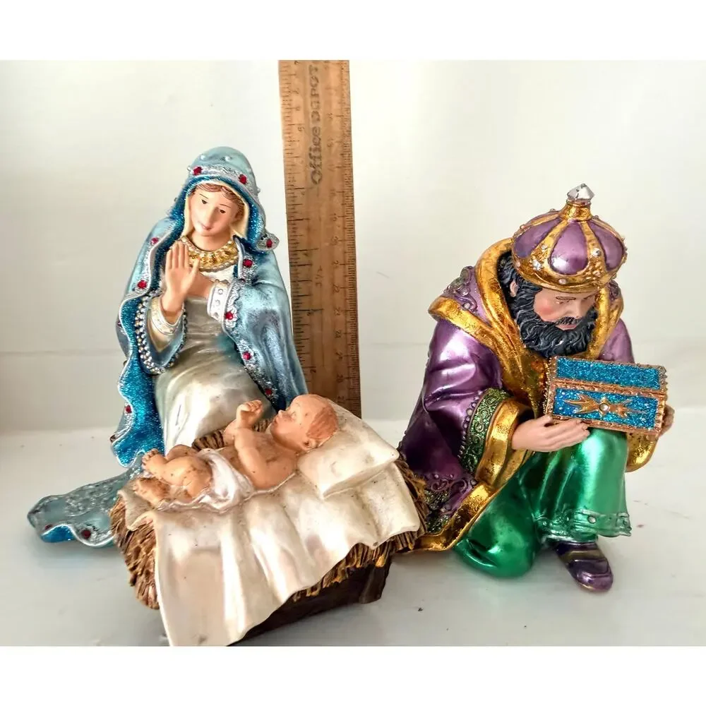 Vintage Hawthorne Village Jeweled Nativity Mary Baby Jesus King Balthazar